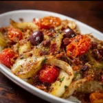 Finocchi alla Mediterranea preparati con ingredienti freschi e colorati