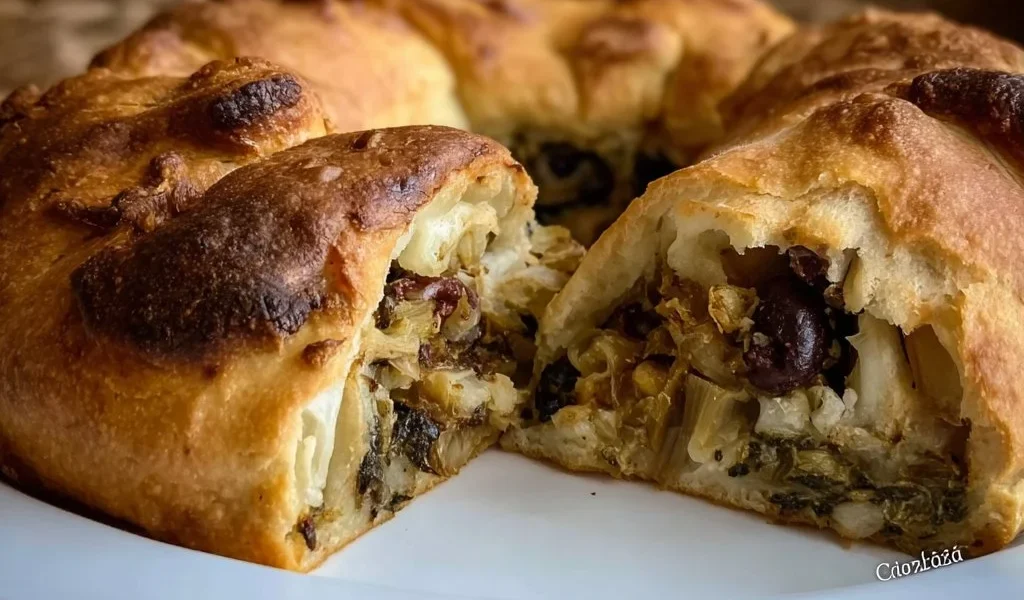 Focaccia arrotolata di scarola servita su un piatto