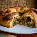 Focaccia arrotolata di scarola servita su un piatto