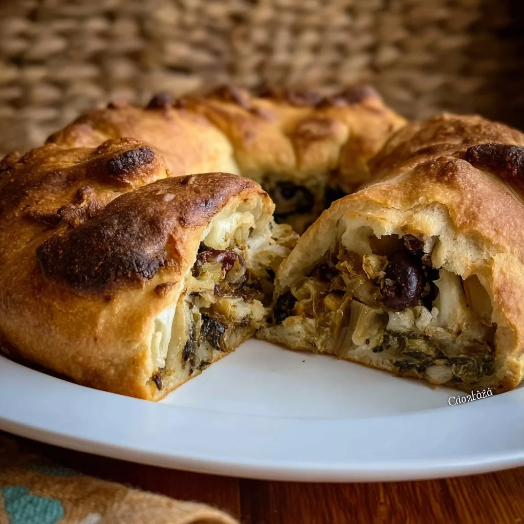 Focaccia arrotolata di scarola servita su un piatto
