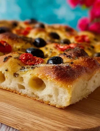 Deliziosa Focaccia Barese con pomodorini freschi e olio d'oliva