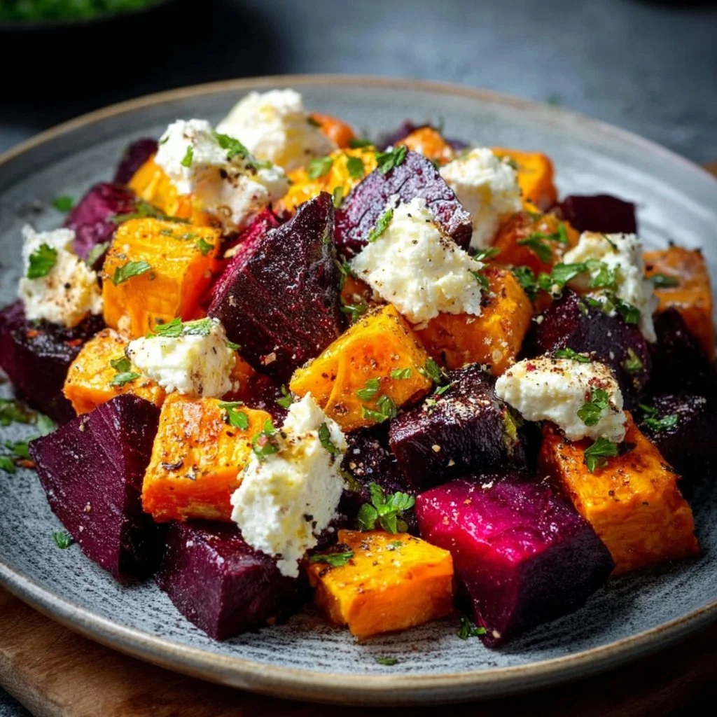 Insalata di barbabietole arrostite con feta cremosa