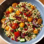 Insalata di couscous perlato vegana con verdure fresche e leggera