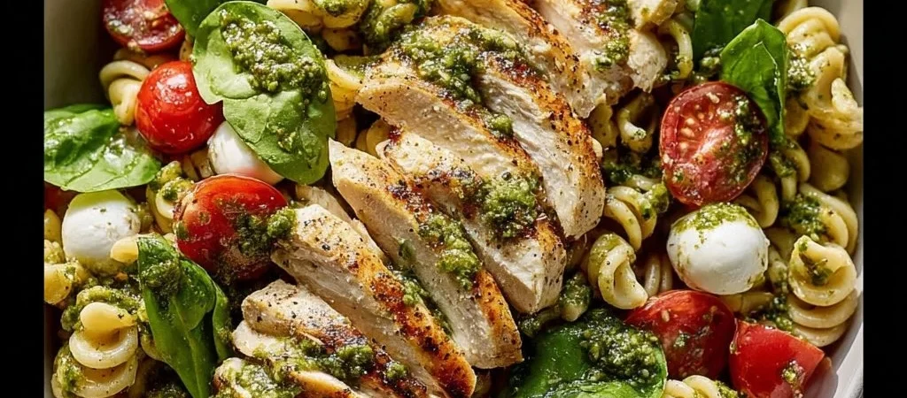 Insalata di pasta al pesto di pollo facile e veloce