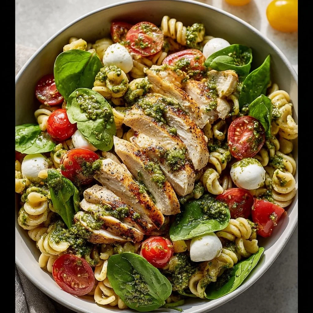Insalata di pasta al pesto di pollo facile e veloce
