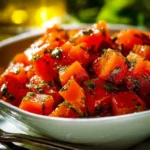 Insalata di carote marocchine servita in un piatto colorato.