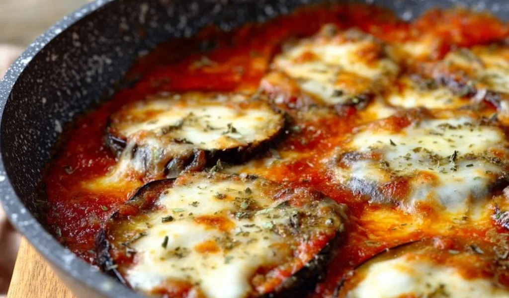 Melanzane alla pizzaiola servite con pomodoro fresco e spezie