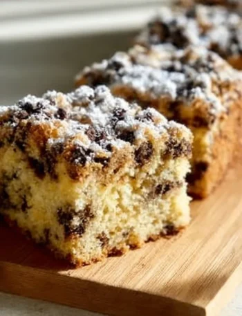 Plum cake di yogurt con gocce di cioccolato appena sfornato e decorato