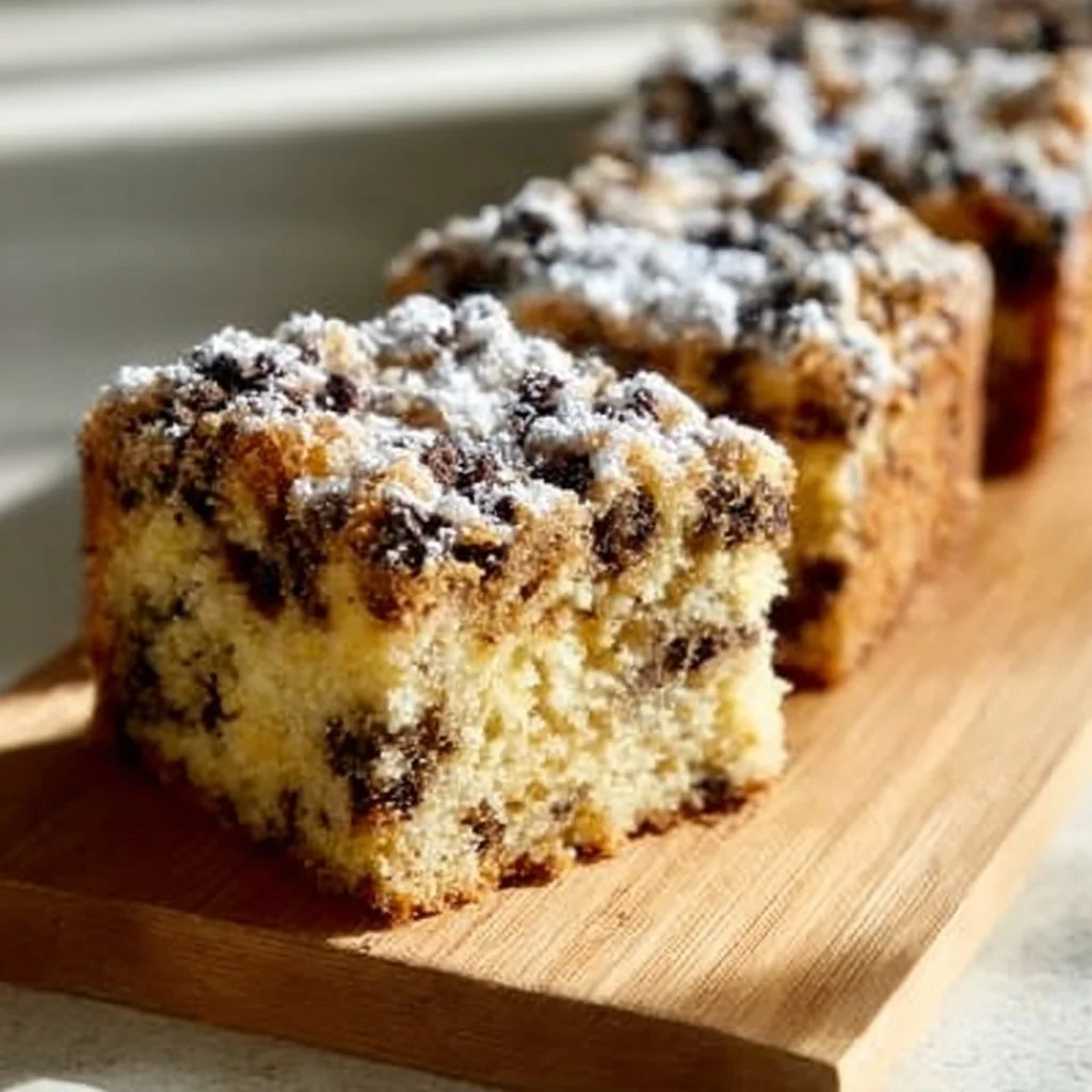 Plum cake di yogurt con gocce di cioccolato appena sfornato e decorato