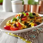 Straccetti di frittata all'insalata serviti in un piatto colorato