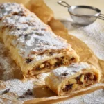 Fetta di Strudel di Mele con mele fresche e cannella in un piatto