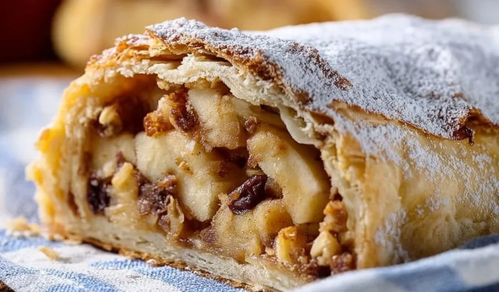 Strudel di mele tradizionale del Trentino con mele fresche e pasta sfoglia