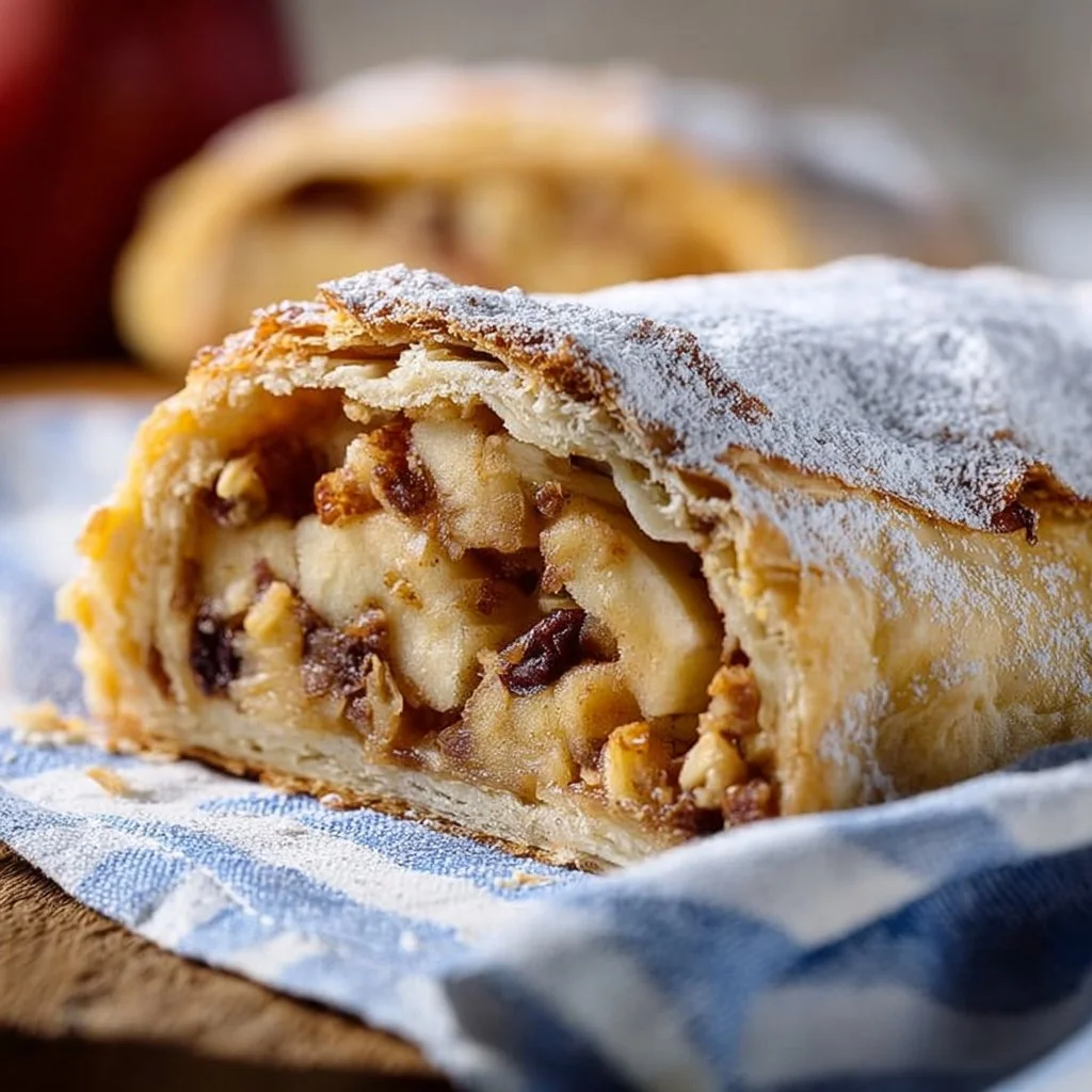 Strudel di mele tradizionale del Trentino con mele fresche e pasta sfoglia