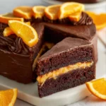 Torta al Cioccolato e Arancia decorata con fette d'arancia e cioccolato fondente