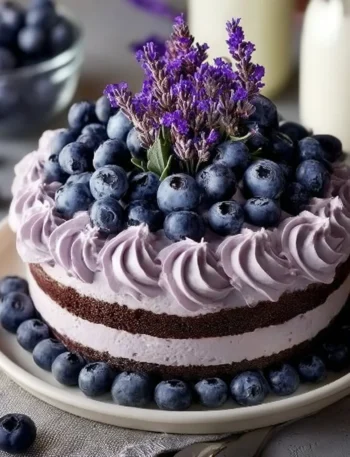 Torta al cioccolato e mirtilli decorata con frutta fresca