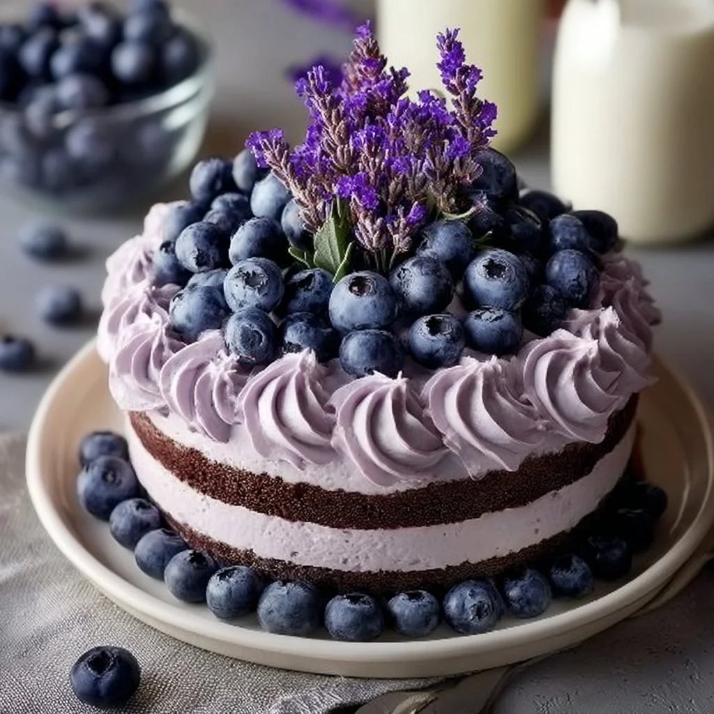 Torta al cioccolato e mirtilli decorata con frutta fresca
