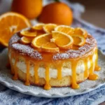Fetta di torta all'arancia con crema all'arancia su piatto