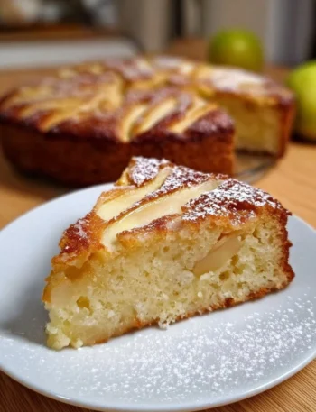 Torta con yogurt e mele morbida e leggera su un piatto decorativo