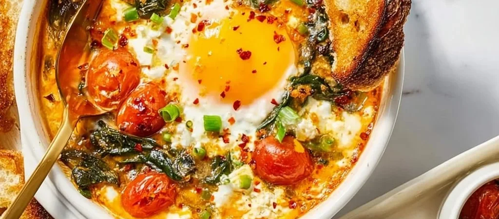 Uova al Feta al Forno con Pomodori e Spinaci