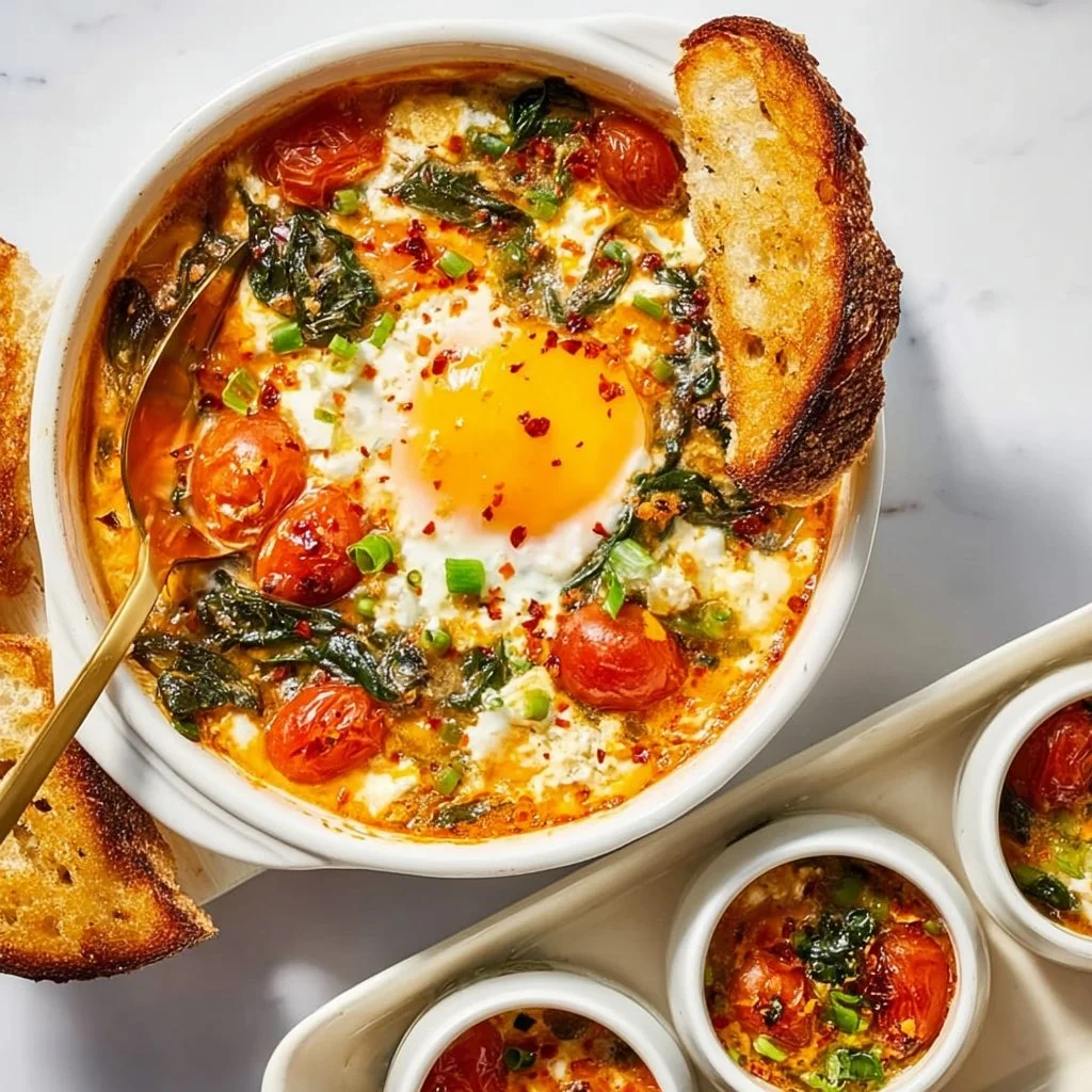 Uova al Feta al Forno con Pomodori e Spinaci