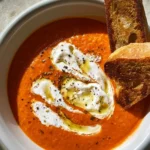 Zuppa Fredda di Pomodori servita con Stracciatella fresca.