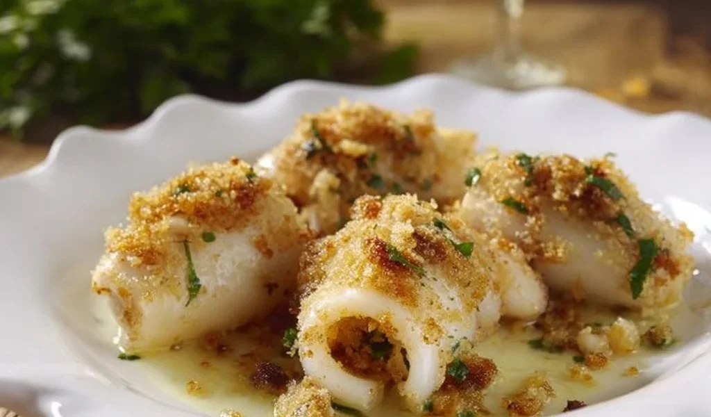 Calamari ripieni al forno condita con erbe fresche