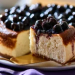 Cheesecake ai mirtilli decorata con frutti freschi e crema