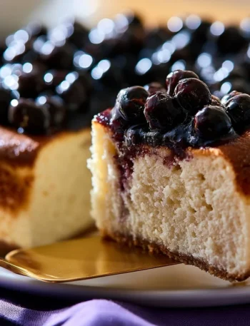 Cheesecake ai mirtilli con crema vellutata e salsa di mirtilli freschi