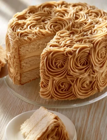 Deliziosa cheesecake al caramello con una finitura dorata e cremosa.