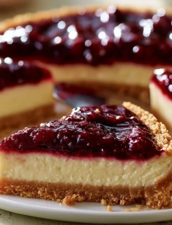Fetta di Cheesecake Classica con Salsa ai Frutti di Bosco su piatto
