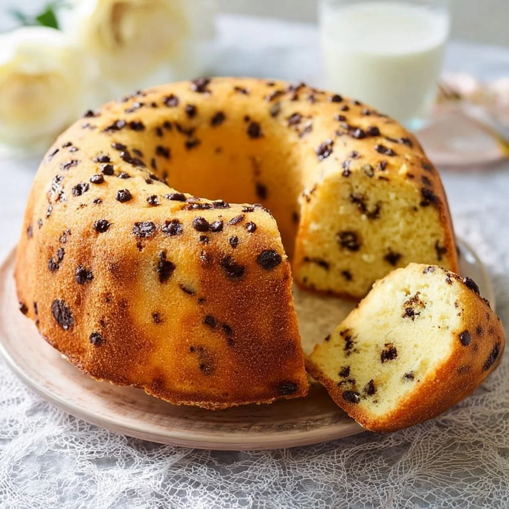 Ciambella soffice per colazione con gocce di cioccolato