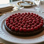 Crostata con cioccolato e lamponi, un dolce italiano ricco di sapore.