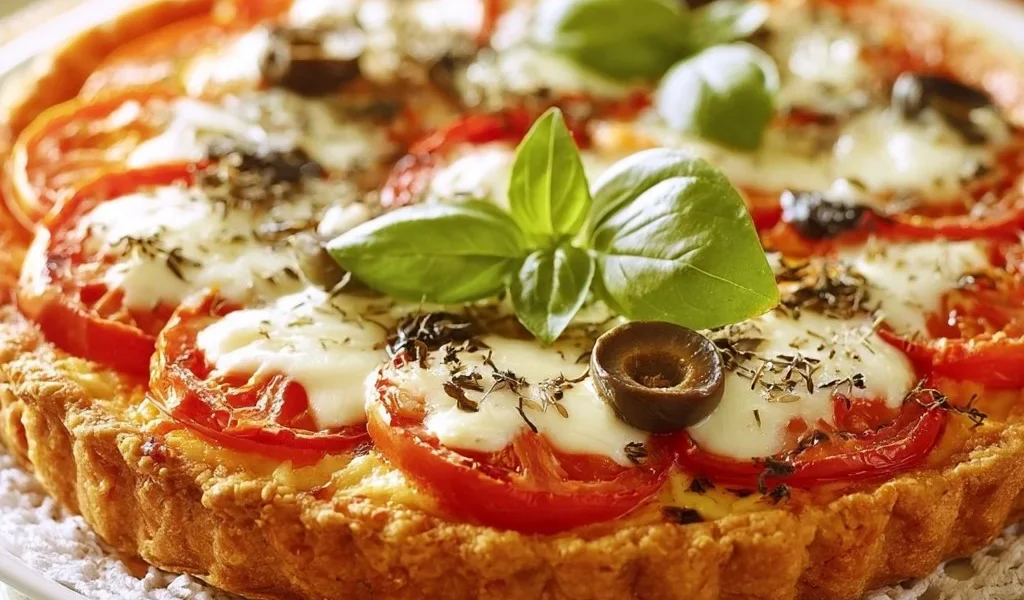 Crostata morbida salata alla caprese con pomodori e mozzarella