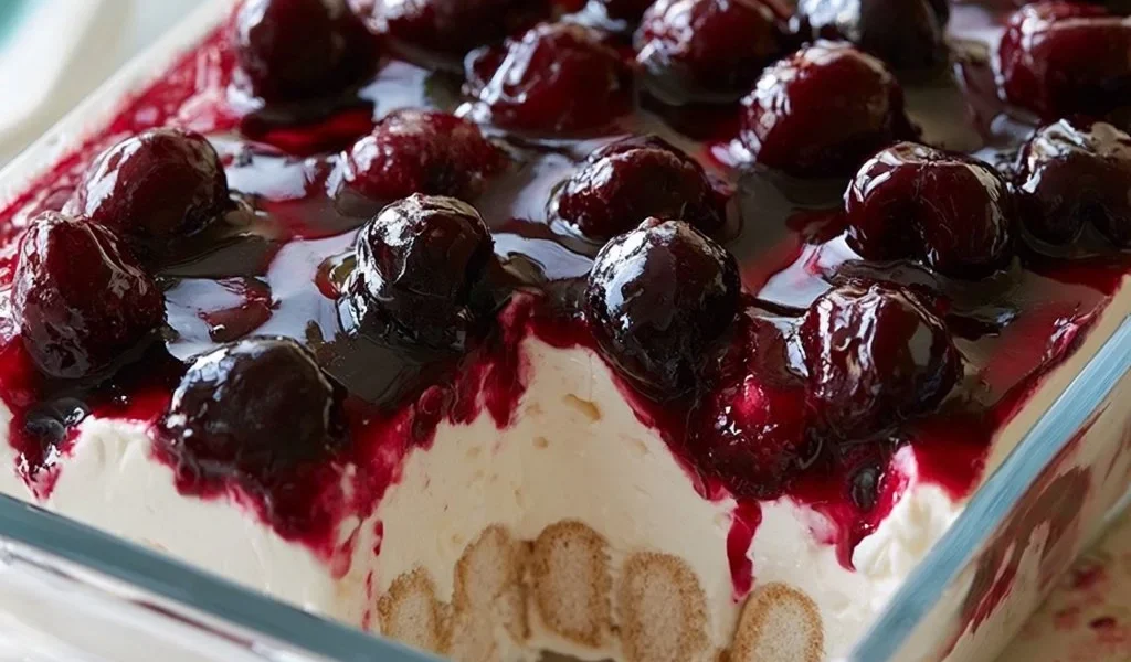 Dessert al Cucchiaio con Amarene servito in una ciotola elegante.