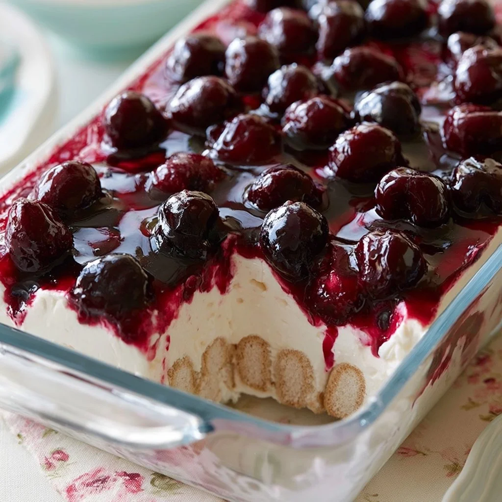 Dessert al Cucchiaio con Amarene servito in una ciotola elegante.