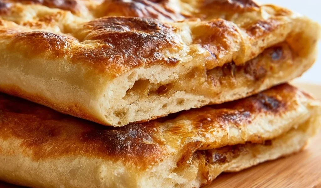 Focaccia Pugliese Ripiena di Cipolle fresca e invitante.