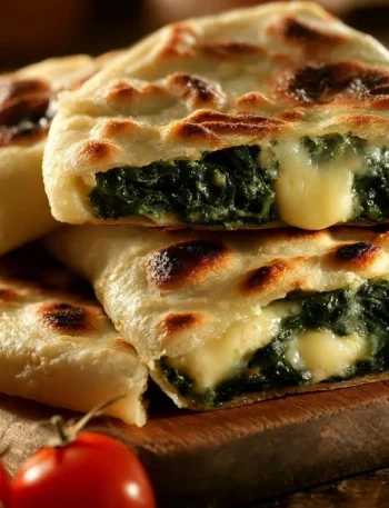 Focaccia ripiena con friarielli e formaggio, piatto tipico italiano