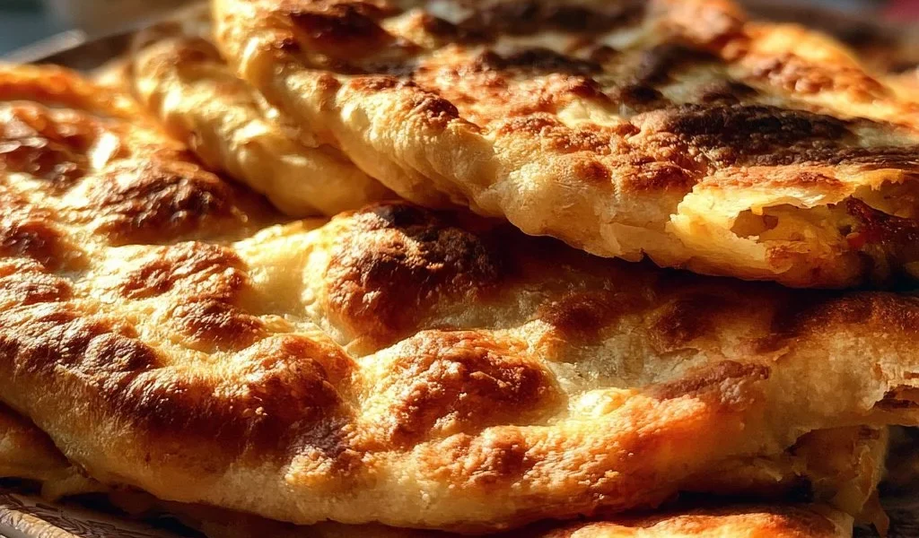 Focaccia ripiena di scarole e mozzarella appena sfornata