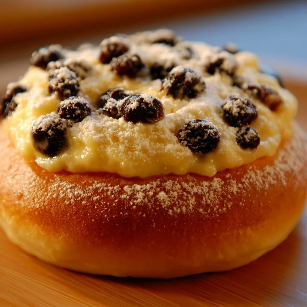 Girelle con crema e gocce di cioccolato su un piatto decorato