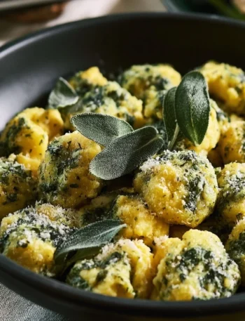 Gnocchi di polenta ed erbette conditi con olio d'oliva e verdure fresche
