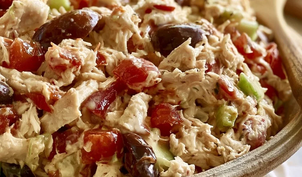 Insalata di pollo fresca con verdure assortite e condimenti leggeri