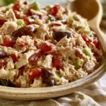 Insalata di pollo fresca con verdure assortite e condimenti leggeri