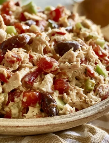 Insalata di pollo fresca con verdure assortite e condimenti leggeri