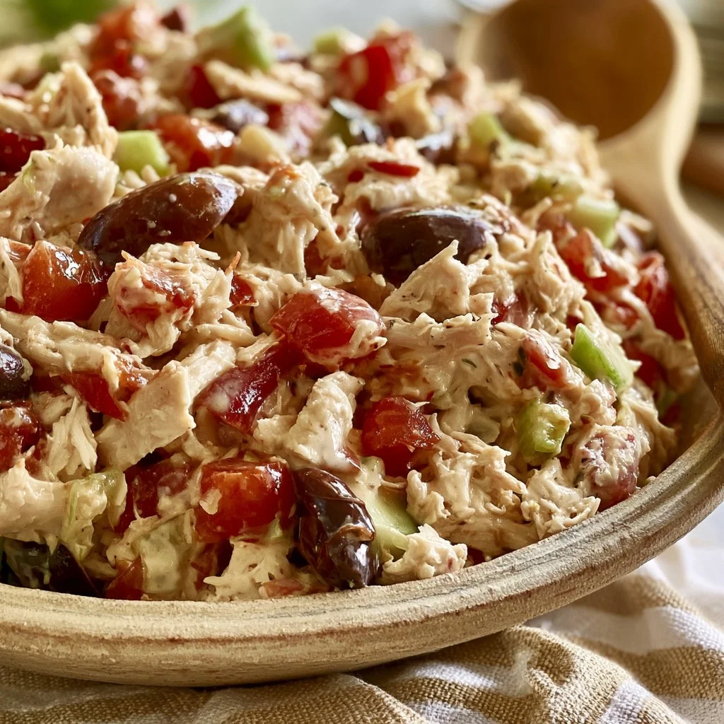 Insalata di pollo fresca con verdure assortite e condimenti leggeri