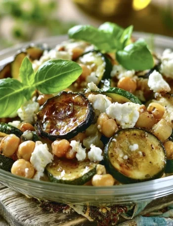 Insalata estiva con ceci, zucchine fresche e feta, piatto sano e colorato