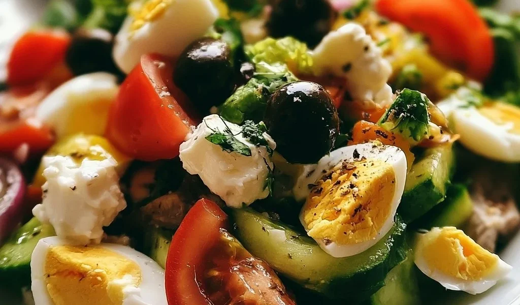 Insalata mediterranea con verdure fresche e ingredienti colorati