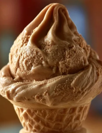 Gelato alla nocciola cremoso senza gelatiera in una coppa decorata
