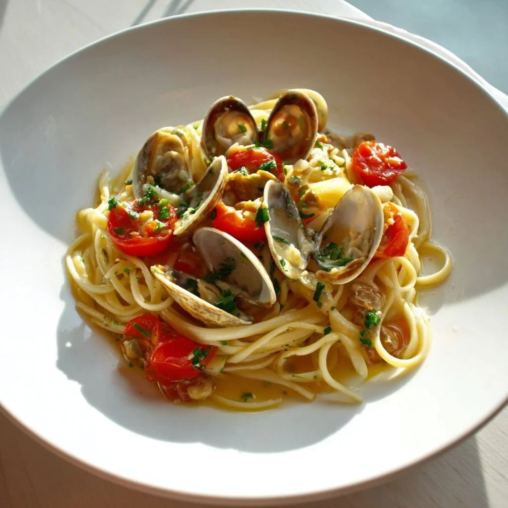 Linguine con vongole e pomodorini