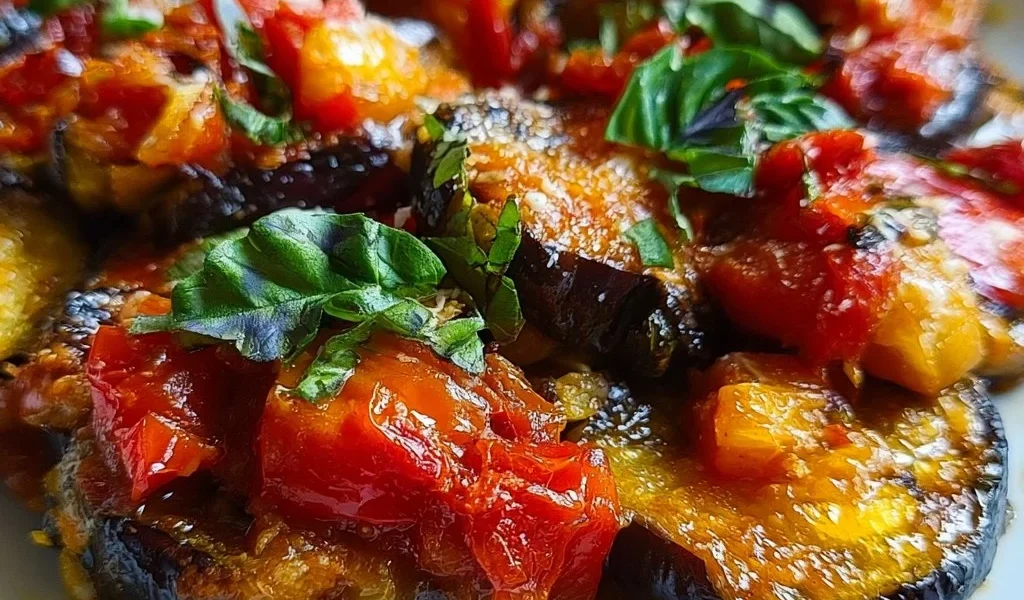 Melanzane a funghetto cucinate in un piatto tradizionale italiano