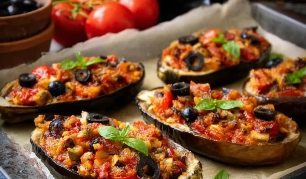 Melanzane ripiene al forno facili e gustose pronte da servire.